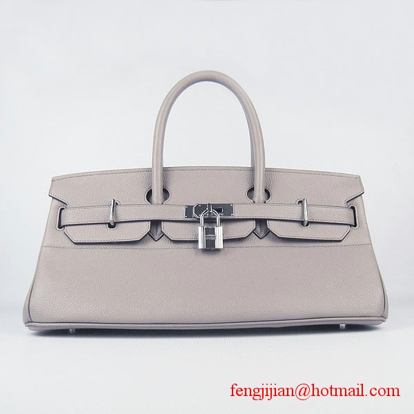 Hermes Birkin 42cm Togo Leather Bag 6109 Grey silver padlock